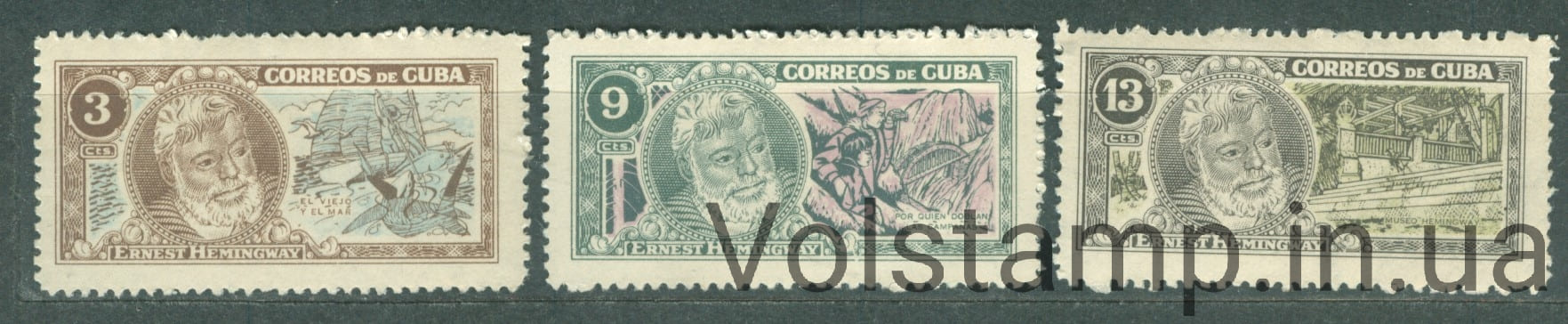 1963 Куба Серія марок (Ернест Хемінгуей, письменник, особистість) MNH №872-874