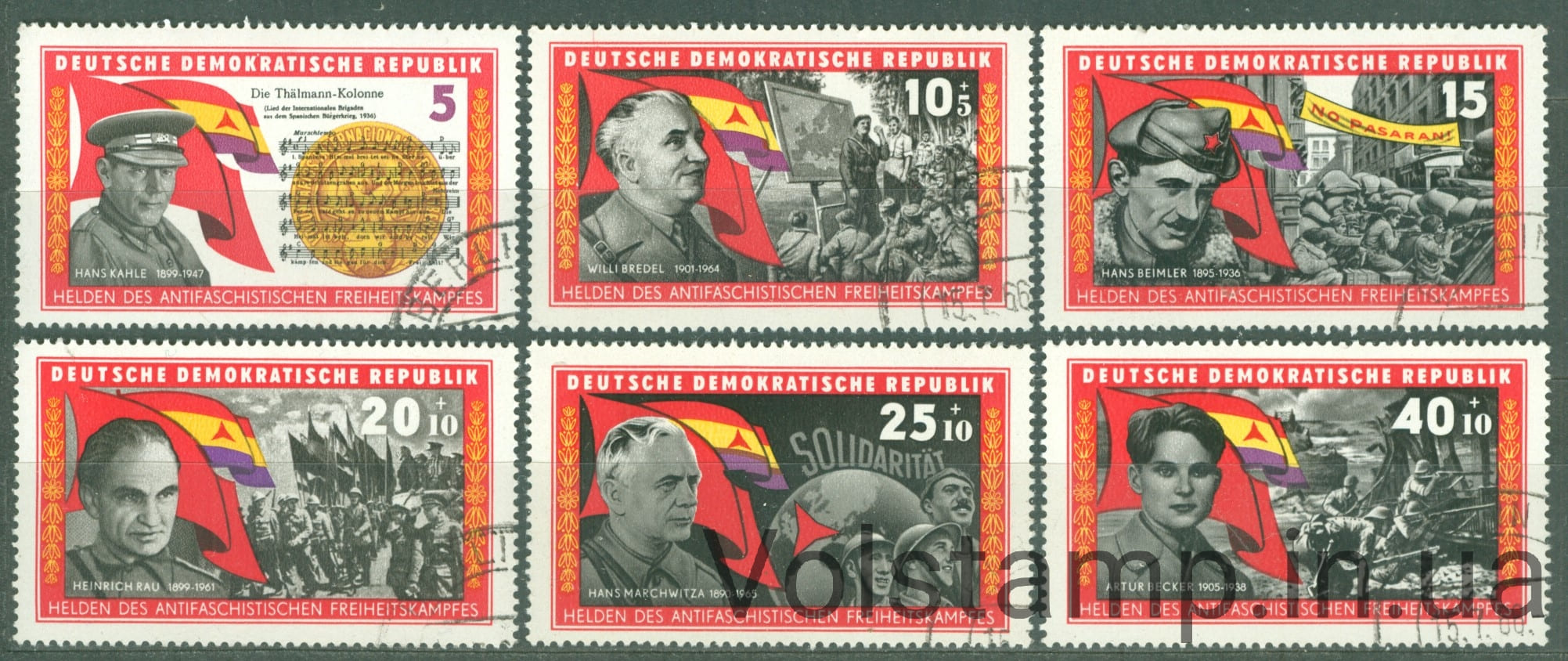 ГДР Серия марок (Гражданская война в Испании) Гашеные №1196-1201 1966 ГДР Серия марок (Гражданская война в Испании) Гашеные №1196-1201
