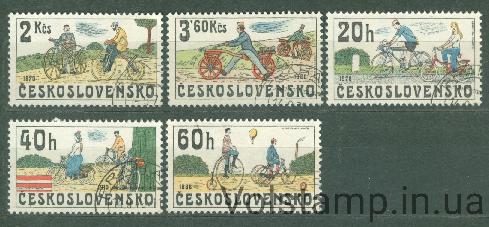 1979 Чехословакия Серия марок (Исторические велосипеды, велоспорт) Гашеные №2522-2526