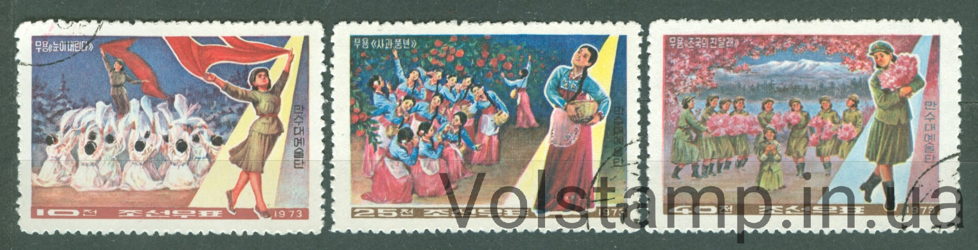 1973 Северная Корея Серия марок (Танцевальный ансамбль Мансудэ) Гашеные №1161-1163