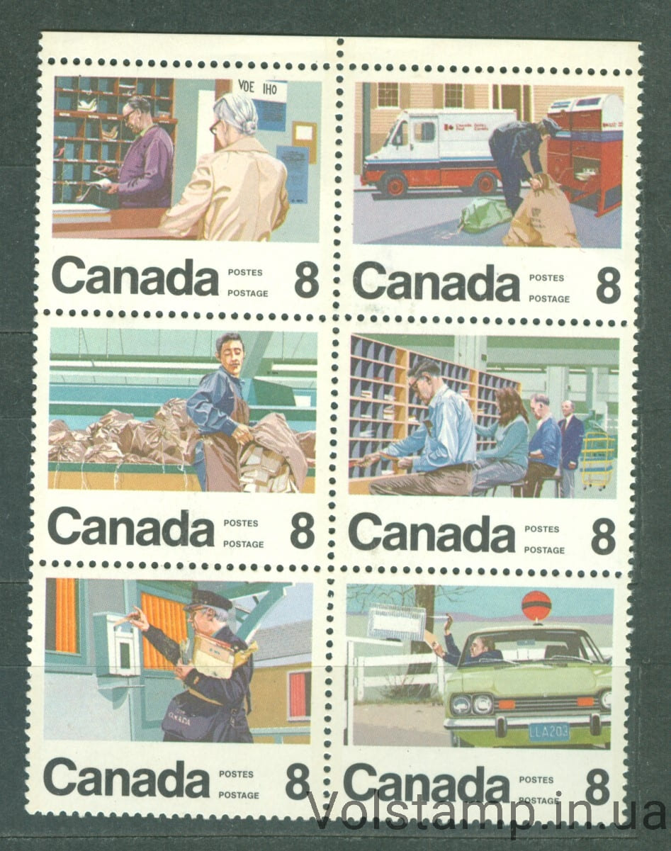 1974 Канада Сцепка (100-летие канадской службы доставки писем, автомобили) MNH №560-565