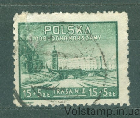 Польша Марка (Восстановление Варшавы) Гашеная №502 1948 Польша Марка (Восстановление Варшавы) Гашеная №502