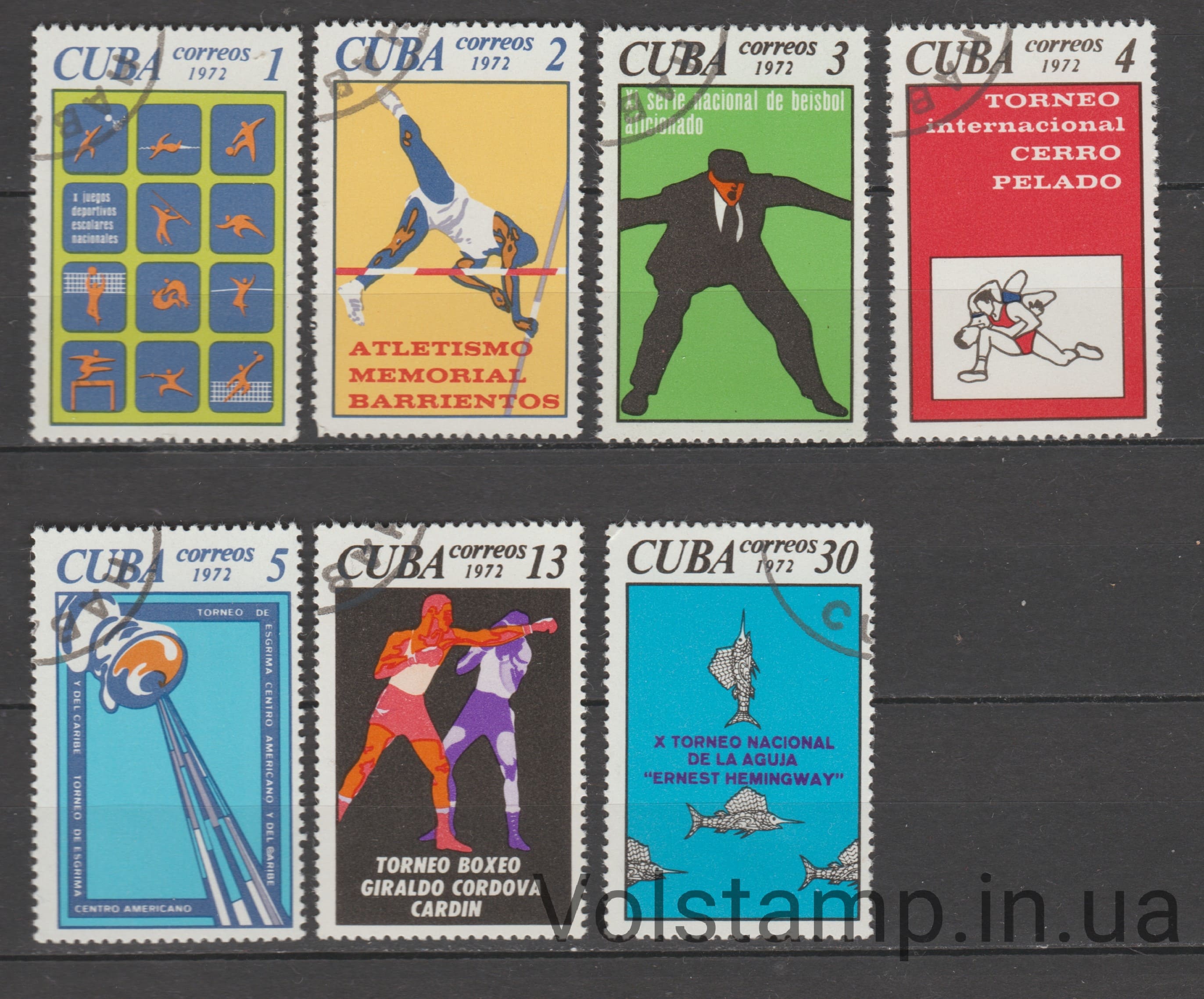 1972 Куба Серия марок (Спортивные события - Афиши, рыбы) Гашеные №1832-1838