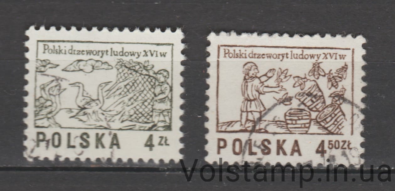 1977 Польша Серия марок (Узоры с гравюр на дереве XVI века) Гашеные №2537-2538