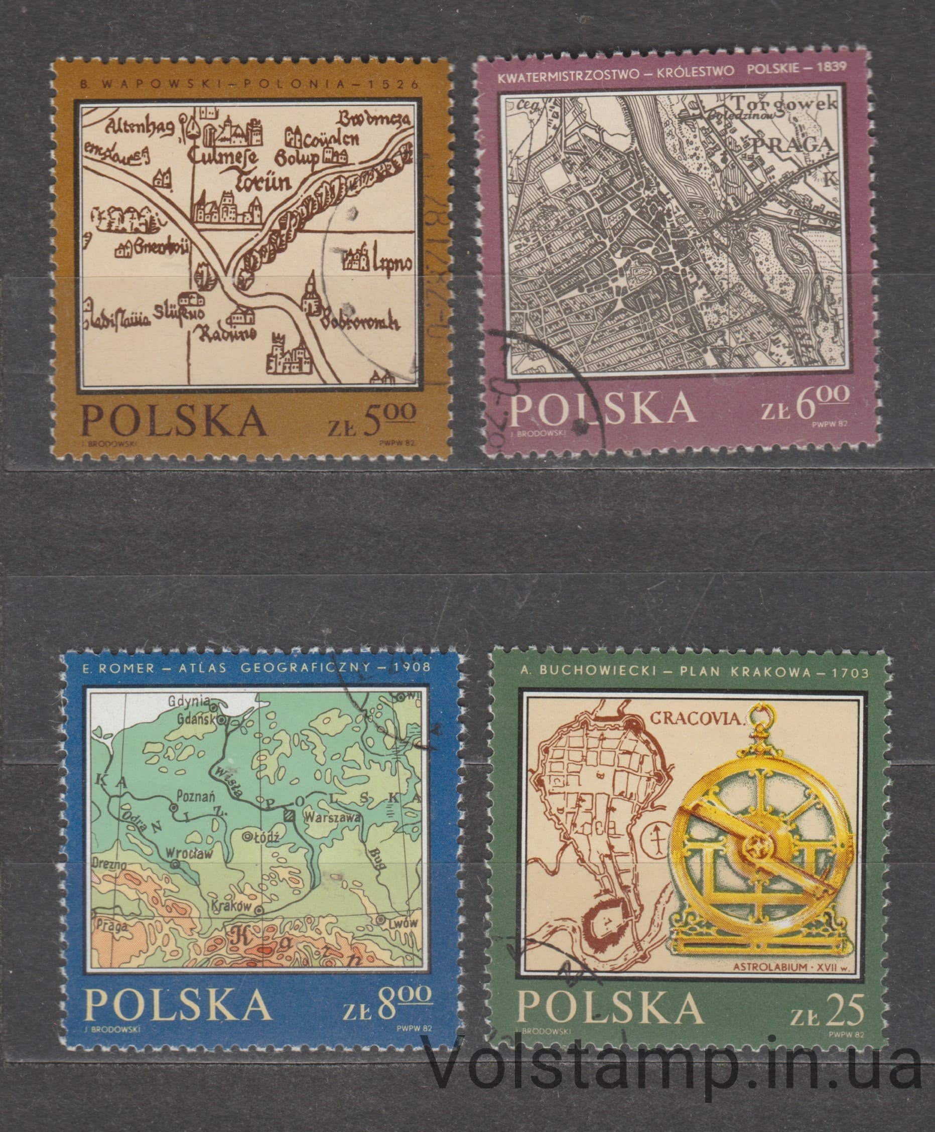 1982 Польша Серия марок (Карты Польши) Гашеные №2844-2847