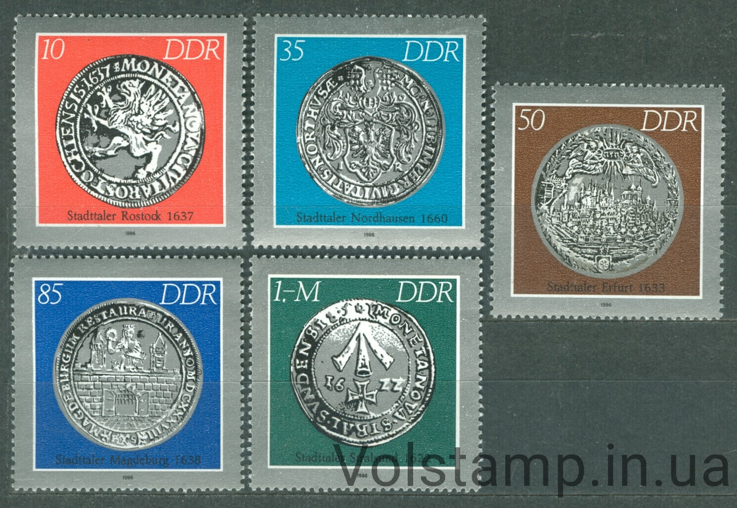 1986 ГДР Серия марок (Исторические монеты: кредиты городов) MNH №3040-3044