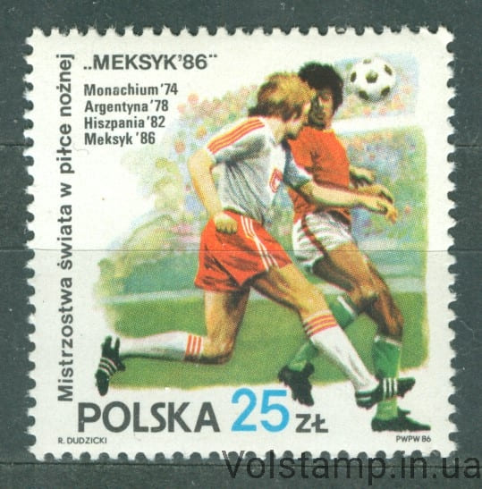 1986 Польша Марка (Чемпионат мира по футболу, Мексика, 1986 г.) MNH №3028