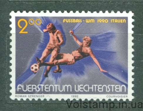 Лихтенштейн Марка (Чемпионат мира по футболу года – Италия) MNH №987 1990 Лихтенштейн Марка (Чемпионат мира по футболу 1990 года – Италия) MNH №987