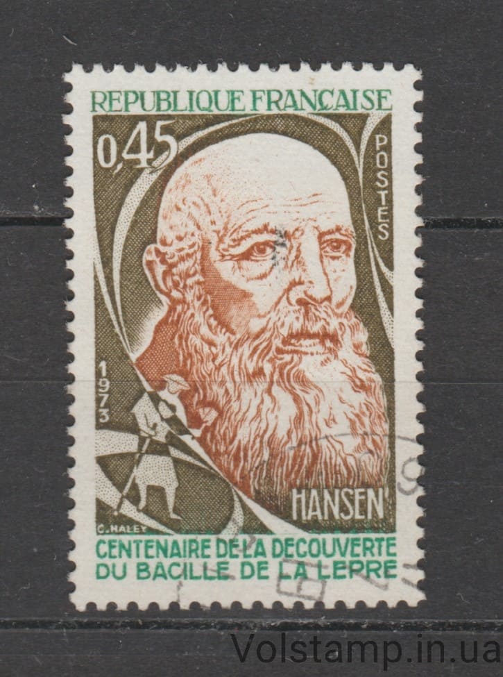 1973 Франция Марка (Хансен (1841-1912). 100-летие открытия проказы) Гашеная №1847 1973 Франция Марка (Хансен (1841-1912). 100-летие открытия проказы) Гашеная №1847
