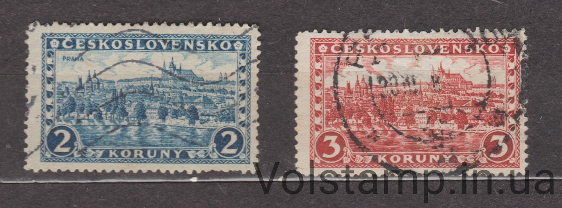 Чехословакия Серия марок (Замки, пейзажи и города) Гашеные №253-254 1926 Чехословакия Серия марок (Замки, пейзажи и города) Гашеные №253-254