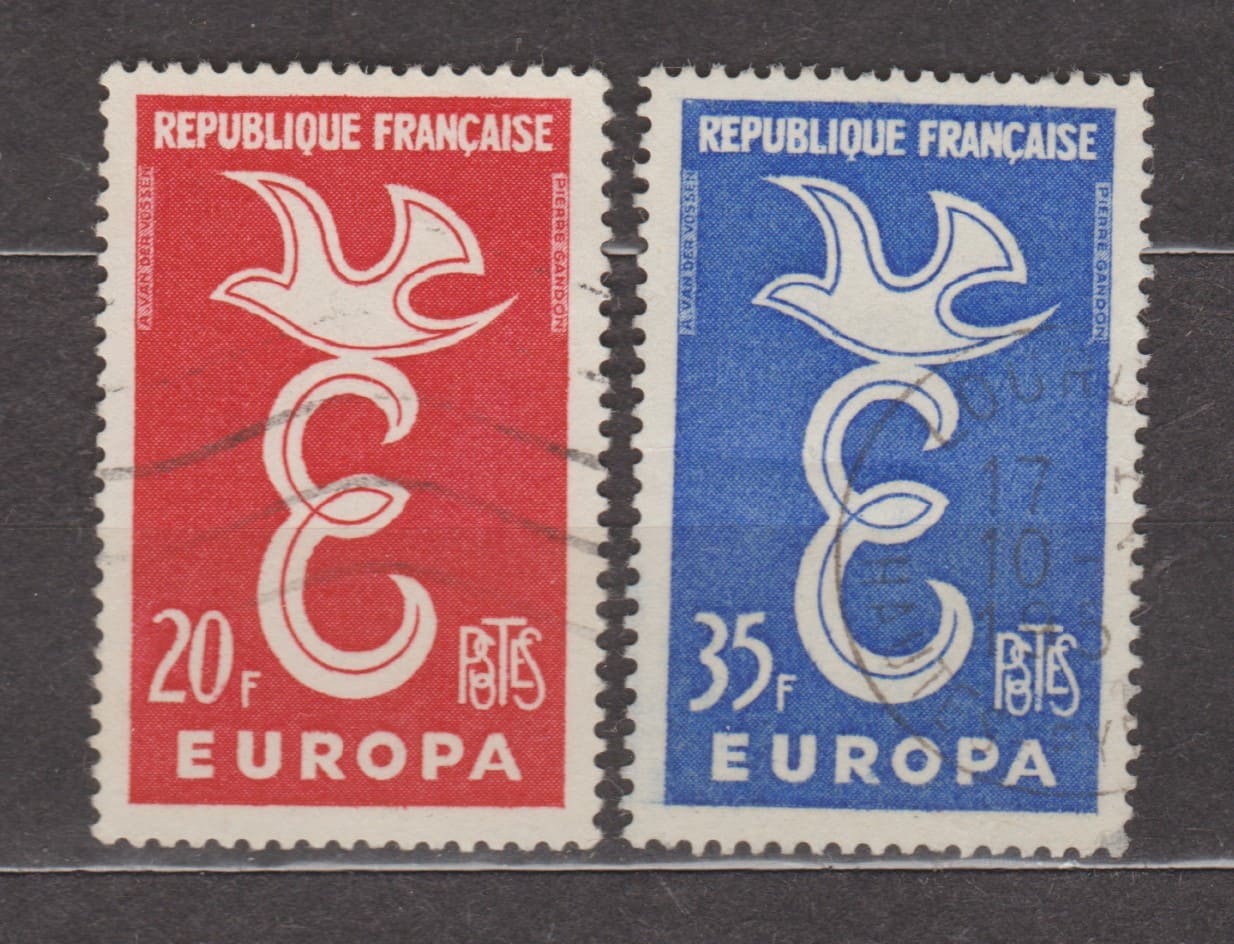 1958 Франция Серия марок (Европа — голубь над буквой «Е») Гашеные №1210-1211
