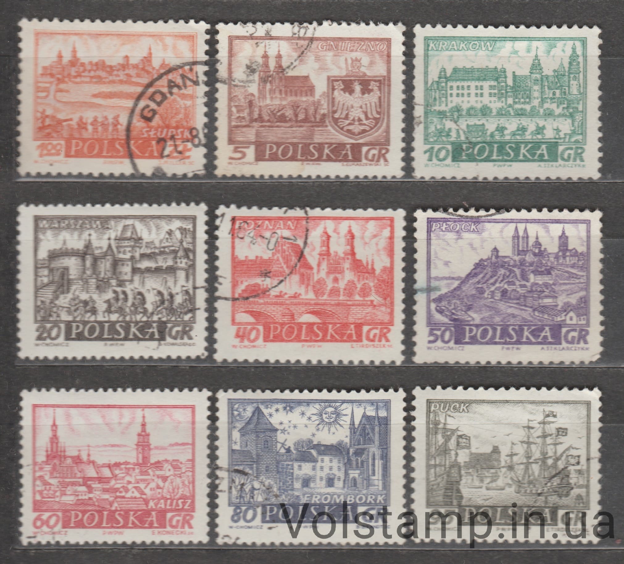 1960 Польша Серия марок (Исторические города) Гашеные №1188-1196