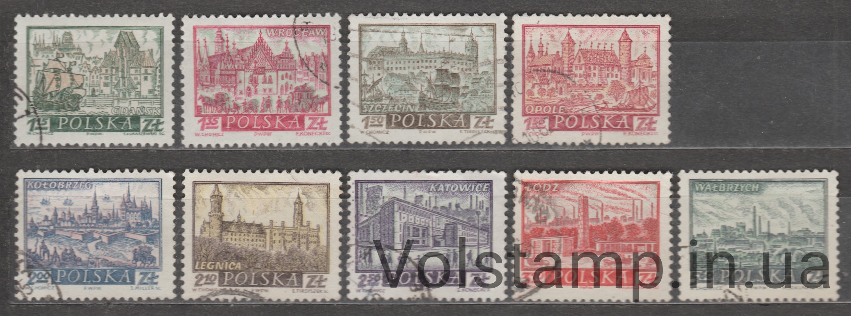 1960 Польша Серия марок (Исторические города) Гашеные №1209-1217