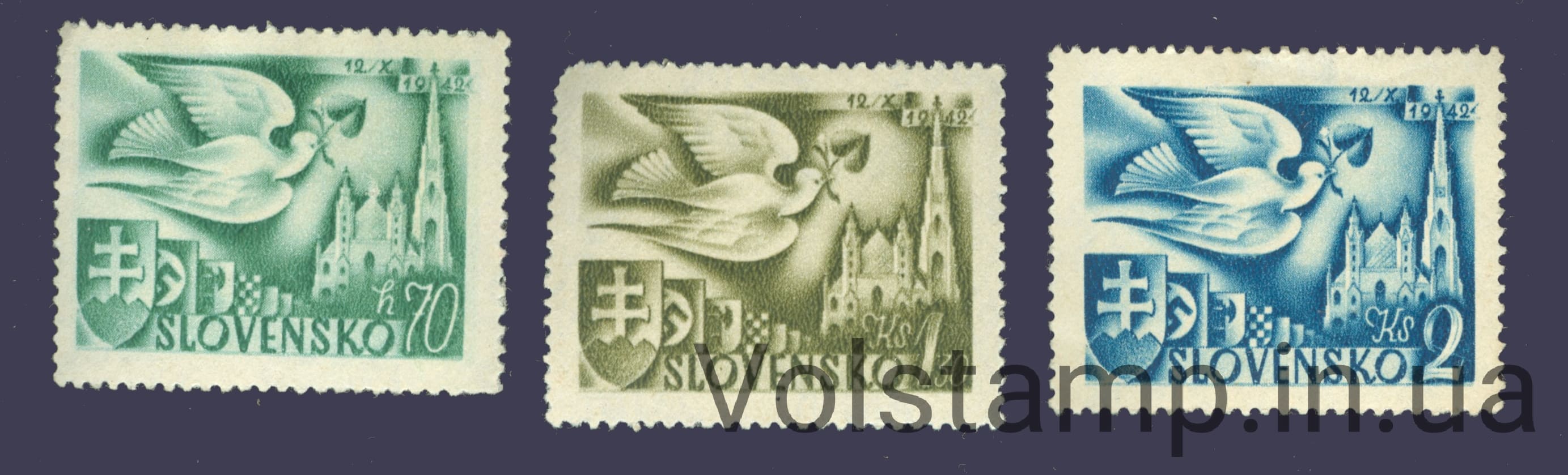 1942 Словакия Серия марок (Птицы) с наклейкой №102-104