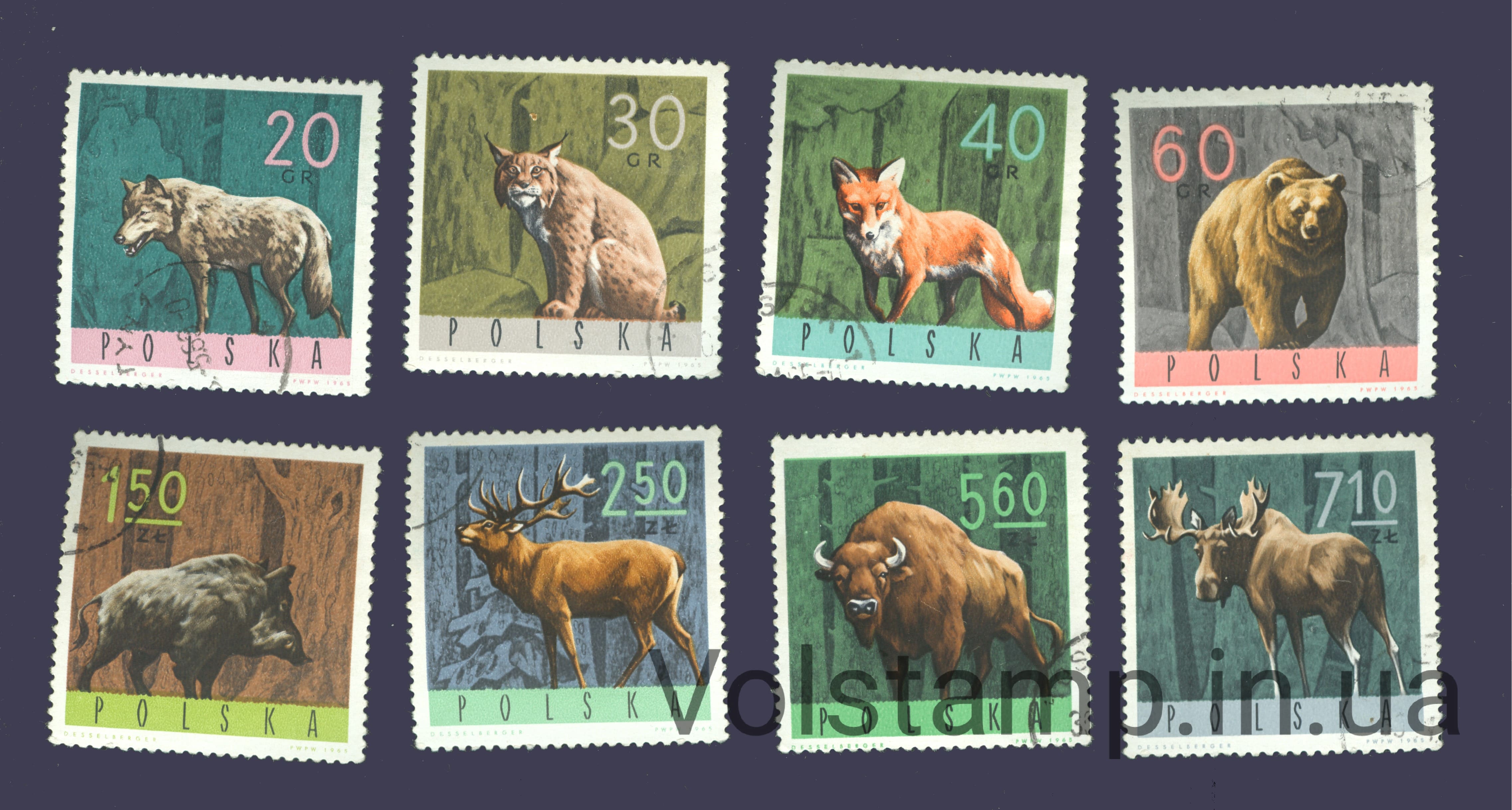 1965 Польща Не повна серія марок (Фауна) погашені №1635-1643
