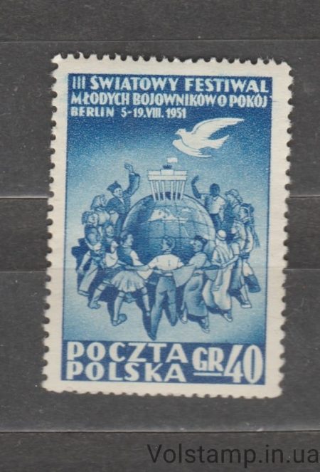 1951 Польща Марка (3-й Всесвітній фестиваль молодих борців за мир у Берліні) MNH №701