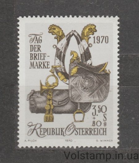 1970 Австрия Марка (Торжественные сани, хомут, седло, ранец и почтовый рожок) MNH №1350