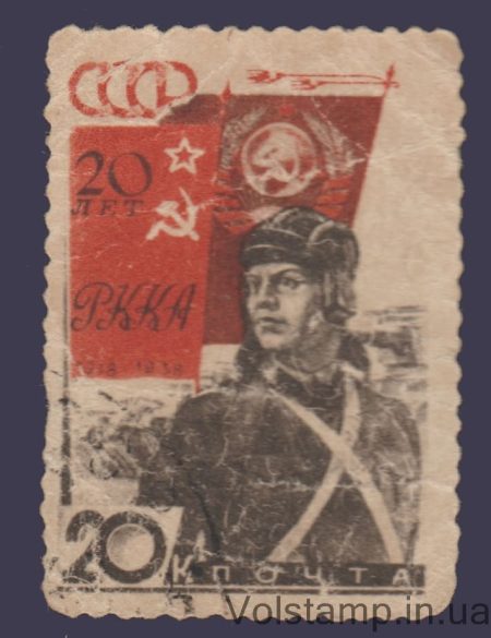 1938 Марка (Танкист) Бумага простая Гашеная №491B