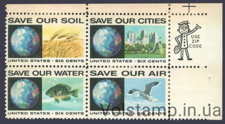 1970 США Квартблок (Рыба, птица, флора) MNH №1012-1015