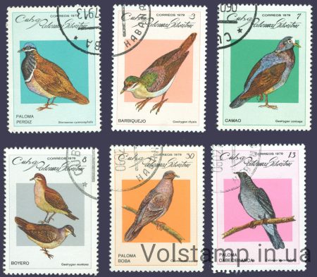 1979 Cuba series of stamps (birds, pigeons) Used with defect №2367-2372