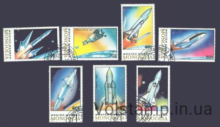 1989 Монголия Серия марок (Освоение космоса: спутники и космические аппараты) Гашеные №2040-2046