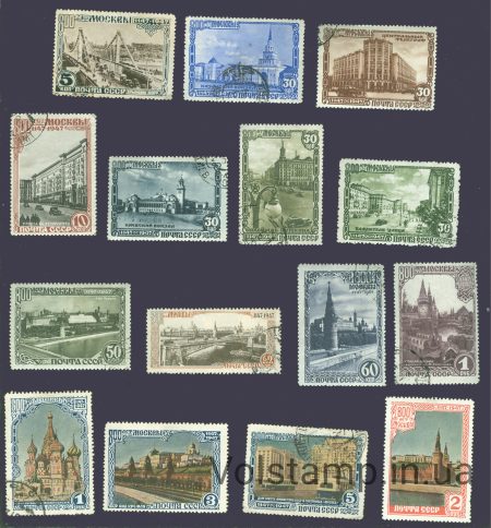 1947 серия марок 800-летие Москвы - Гашеные + 3 MH №1073-1087