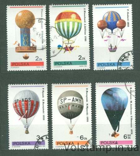 1981 Poland stamp series (Hot air balloons) Used №2729-2734