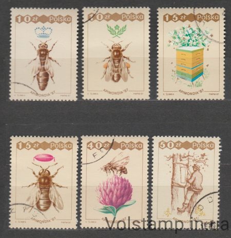1987 Польша серия марок (Фауна, насекомые, пчелы) Гашеные №3106-3111