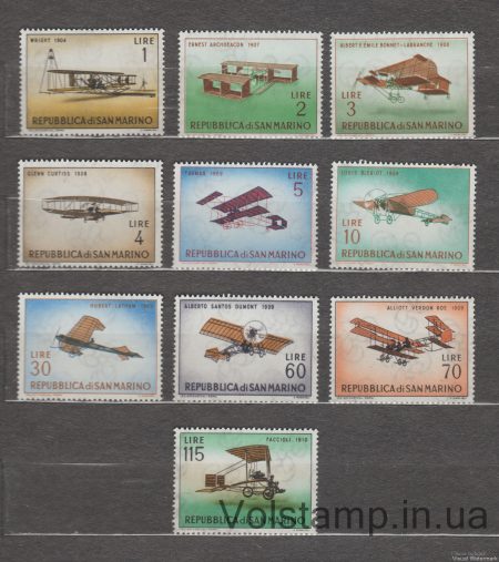 1962 Сан-Марино Серия марок (Винтажные самолеты) MNH №719-728