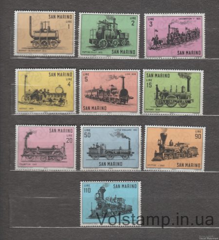 1964 San Marino Series of stamps (Locomotives) MNH №814-823