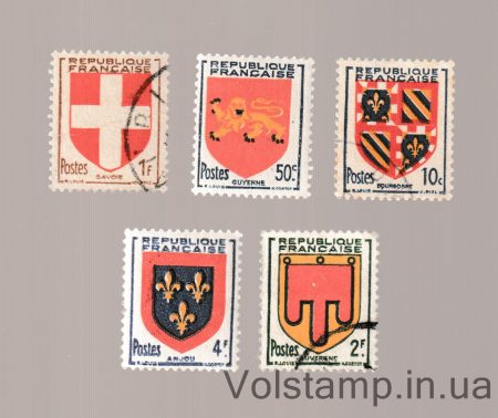 1949 Франция Серия марок (Гербы) Гашеная №846-850