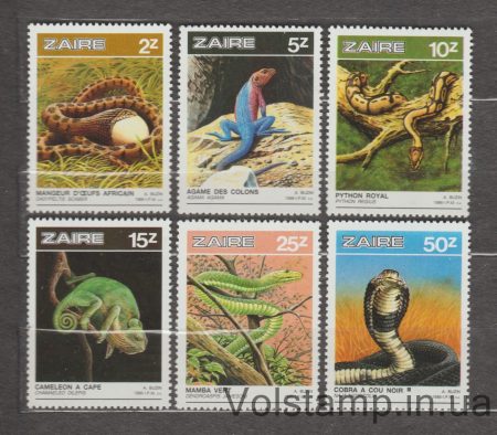 1987 Заир Серия марок (Рептилии) MNH №939-944