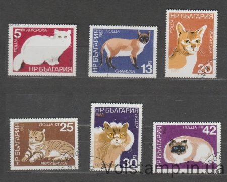 1983 Болгария Серия марок (Фауна, коты, кошки) Гашеные №3207-3212