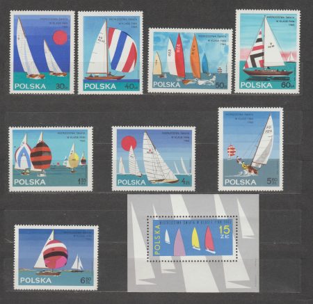 1965 Польша серия марок + блок (Транспорт, яхты) MNH №1587-1594 + БЛ36