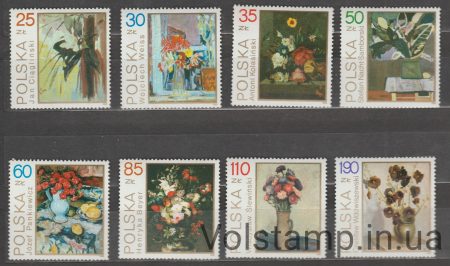 1989 Польща Серія марок (Квіти: Картини в Національному музеї, живопис) MNH №3237-3244