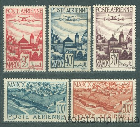 1947 Марокко Серия марок (Пейзажи и памятники авиапочтой, авиация) Гашеные №268-272