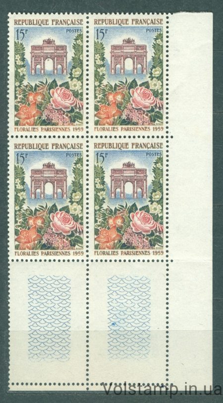 1959 Франция Квартблок (Выставка цветов Париж) MNH №1228