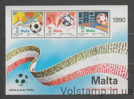 1990 Мальта Блок (Чемпионат мира по футболу) MNH №БЛ11