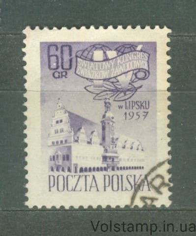 1957 Польша Марка (Ратуша, Лейпциг) Гашеная №1028