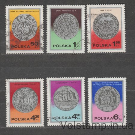 1977 Польща Серія марок (Польські срібні монети) Гашені №2525-2530