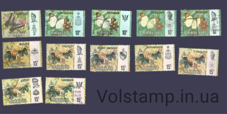 1971-1977 Малайские Штаты (Бабочки) 12 Марок Гашеные