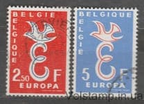 1958 Бельгия Серия марок (Европа — Голубь над буквой «Е») Гашеная №1117-1118