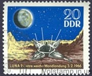 1966 ГДР Марка (Космос, Первая мягкая посадка на Луну Луной 9) Гашеная №1168