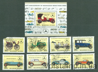 1986 North Korea stamps + Block 60th Anniversary of Mercedes-Benz Used  1 stamp with a defect №2736-2743 + BL214