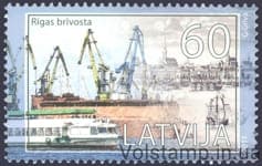 2011 Латвия Марка (Живопись, Современный и исторический вид на гавань) Гашеная №815