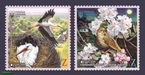 2019 марки Птицы аист и соловей фауна Европа серия №1747-1748