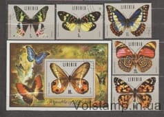 1974 Liberia Series of stamps without 1 stamp + Block (Tropical Butterflies) Used №930-935 + BL73