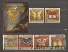 1978 Comoros Islands Series of stamps + Block (Butterflies) Used №416-421 + BL148