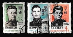 1966 серия марок Герои Великой Отечественной войны Гашеная №3237-3239