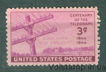 1944 США Марка (Телеграфные провода и первые переданные слова Морзе) MNH №527